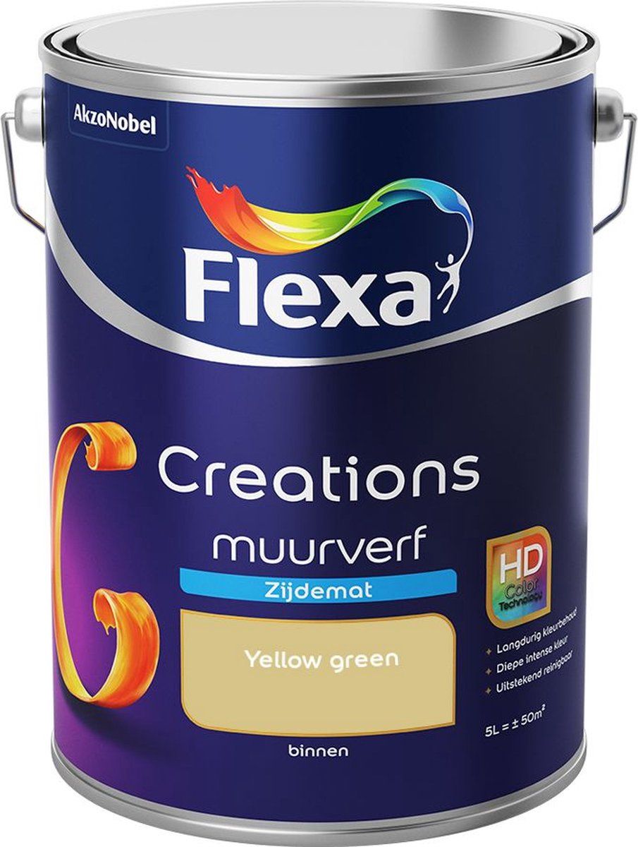 FLEXA Creations Muurverf Zijdemat Yellow green - Kleur van het jaar 2006 5L | 8711113484879