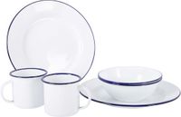 Bo-Camp Emaille Servies 6 Stuks Wit/Blauw