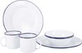 Bo-Camp Emaille Servies 6 Stuks Wit/Blauw