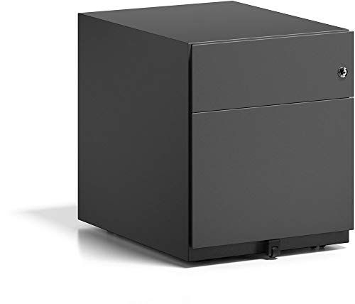 Bisley Rolcontainer Note met handgreep, 1 universele lade, 1 HR-lade, metaal, 633 zwart, 56,5 x 42 x 49,5 cm