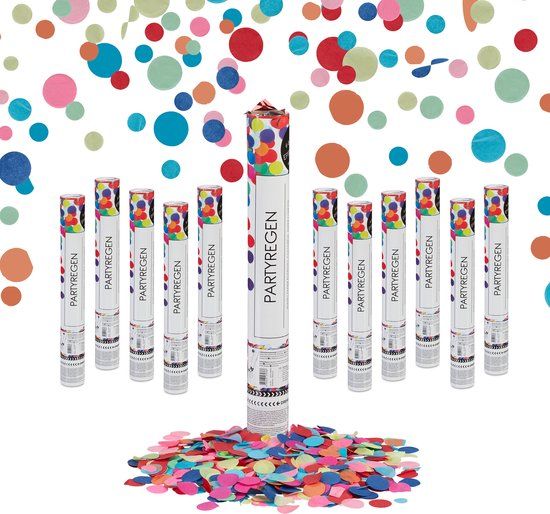 Relaxdays Partypopper - Set van 12 - Kleurrijke Confetti - Papier