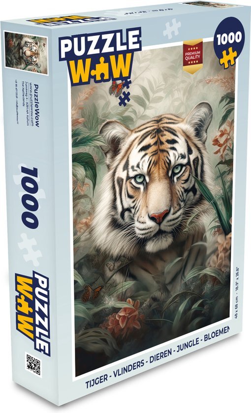 MuchoWow Puzzel Tijger - Vlinders - Dieren - Jungle - Bloemen - Legpuzzel - Puzzel 1000 stukjes volwassenen