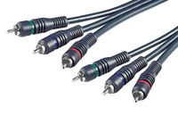 PremiumCord RCA-kabel HQ, 3x RCA stekker naar 3x RCA stekker, kwaliteit audio video verbindingskabel, stereo, voor tv, mobiele telefoons, MP3, HiFi, kleur zwart, 2 m
