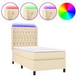 vidaXL Boxspringbed met matras en LED-verlichting, crème kleur, 90x200 cm, gestoffeerd
