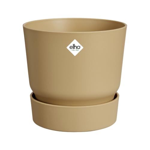 Elho Greenville Rond 40 - Grote Bloempot voor Buiten met Waterreservoir - 100% Gerecycled Plastic - Ø 39 x H 36.8 cm - Goudkleurig zand