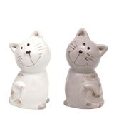 Dekohelden24 Set van 2 keramische zout/peperstrooier/kruidenstrooiers als katten, afmetingen ca. 7 x 6 x 7 cm.