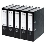 VON Leitz 10531095 Ordner, A4, 100% gerecycled karton, voor 600 vellen, rugbreedte 80 mm, klassiek gemarmerd, blauwe engel & FSC-gecertificeerd, voor school, studie en thuis, zwart, 5 stuks