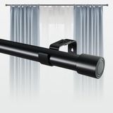 Ibenzoa® barre à rideaux réglable, 67–120 cm, acier inoxydable – embouts stylés, noir/blanc/argent, adapté aux rideaux légers et lourds