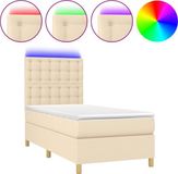 vidaXL Boxspringbed met matras en LED-verlichting, crème kleur, 90x190 cm, gestoffeerd