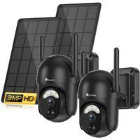Ctronics Set van 2 Draadloze Buitenbewakingscamera's Zonne-energie 360° PTZ Camera 2K Nachtzicht PIR Detectie 30M