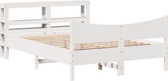 vidaXL Bedframe met hoofdbord massief grenenhout wit 150x200 cm