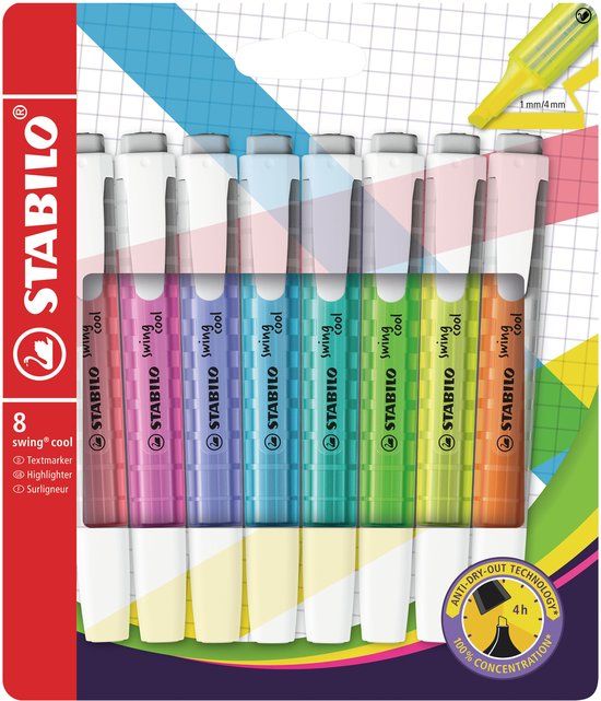 STABILO swing cool - Markeerstift - Etui Met 8 Kleuren