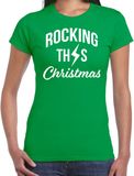 Bellatio Decorations Rocking this Christmas Kerst t-shirt - groen - dames - M