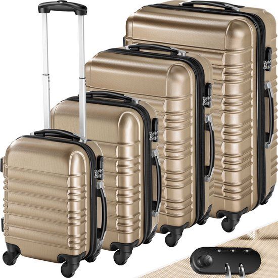 tectake® - Kofferset Trolley Reiskoffers 4-delig - ABS - Champagne - Met Cijferslot
