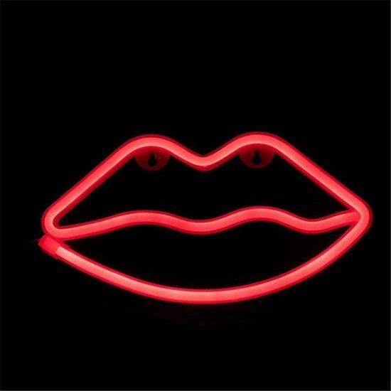 DW4Trading Neon LED Lamp - Lips - Red - USB/Battery Powered