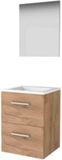 Basic-Line Basic 46 Badkamermeubelset - 50 x 46 cm - Met Grepen - 2 Lades - Acryl Wastafel - Zonder Kraangat - Spiegel - Whisky Oak