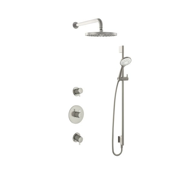 hotbath IBS2R Get Together thermostatische douche inbouwset inclusief 2-wegs omstel met 3 standen handdouche met 25cm ronde hoofddouche met 90cm glijstang inclusief geintegreerde uitlaat Nikkel Geborsteld IBS2RGN147