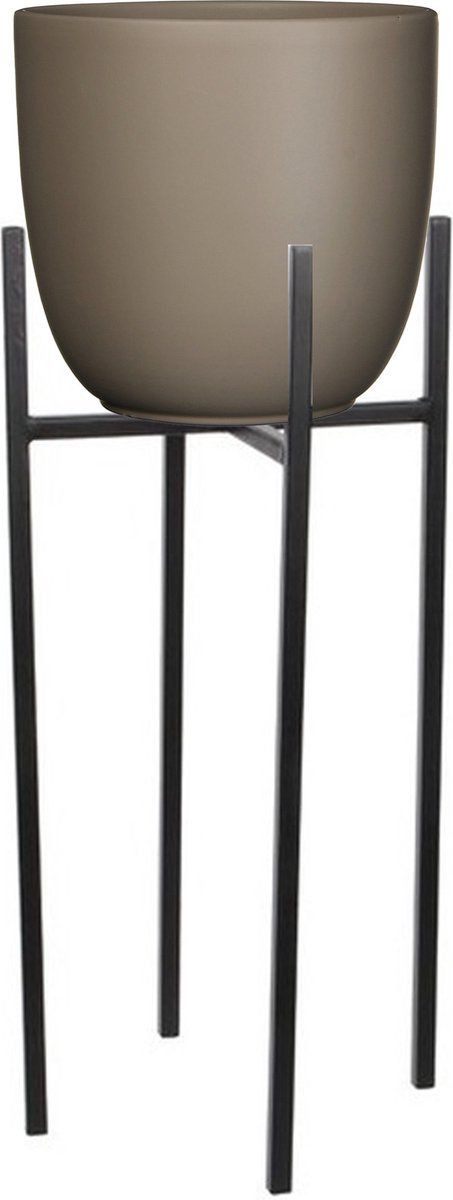 Mica Decorations Bloempot D25 x H23 cm taupe met plantenpot verhoger zwart/metaal 55 cm
