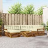 vidaXL Hoek loungeset 6 zitplaatsen Acacia hout Natuurlijk en crème Inclusief tafel