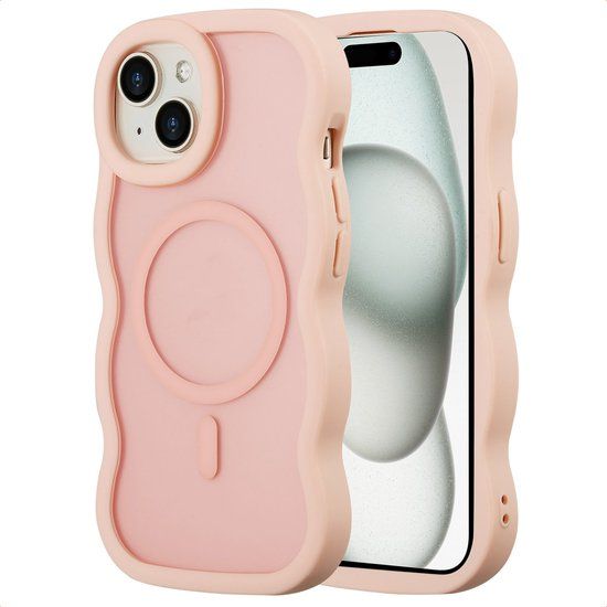 Selencia Wavy Case - Golvend Hoesje geschikt voor Apple iPhone 15 - Soft Pink