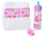 Baby doll care set - Pacifier, diaper and milk bottles - For dolls of 38-43 cm