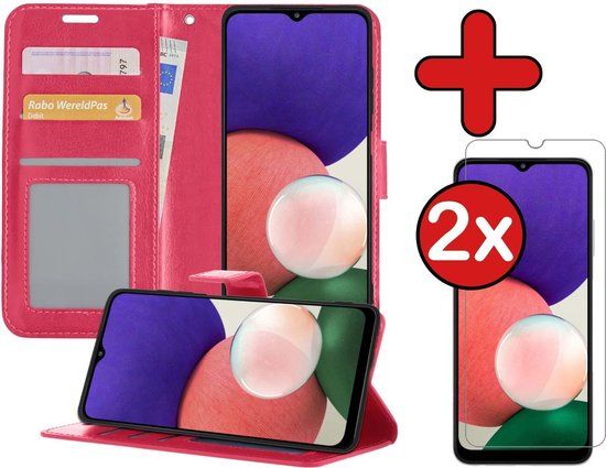 BTH Hoesje Samsung Galaxy A22 5G - Book Case - Donkerroze - Incl. Screenprotector