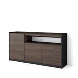 Skraut Home | Dressoir, Opbergkast | Buffetkast, Sideboard | 156x80x37 cm | 3 Deuren | Woonkamer, hal | Moderne stijl | Donkere eik en Zwart