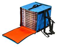 Geïsoleerde GiMetal Koeltas hardcase tas voor 10 pizzakartons Ø 33 met ritssluiting, Ø 36 x 36 cm, buiten blauw, binnenkant oranje