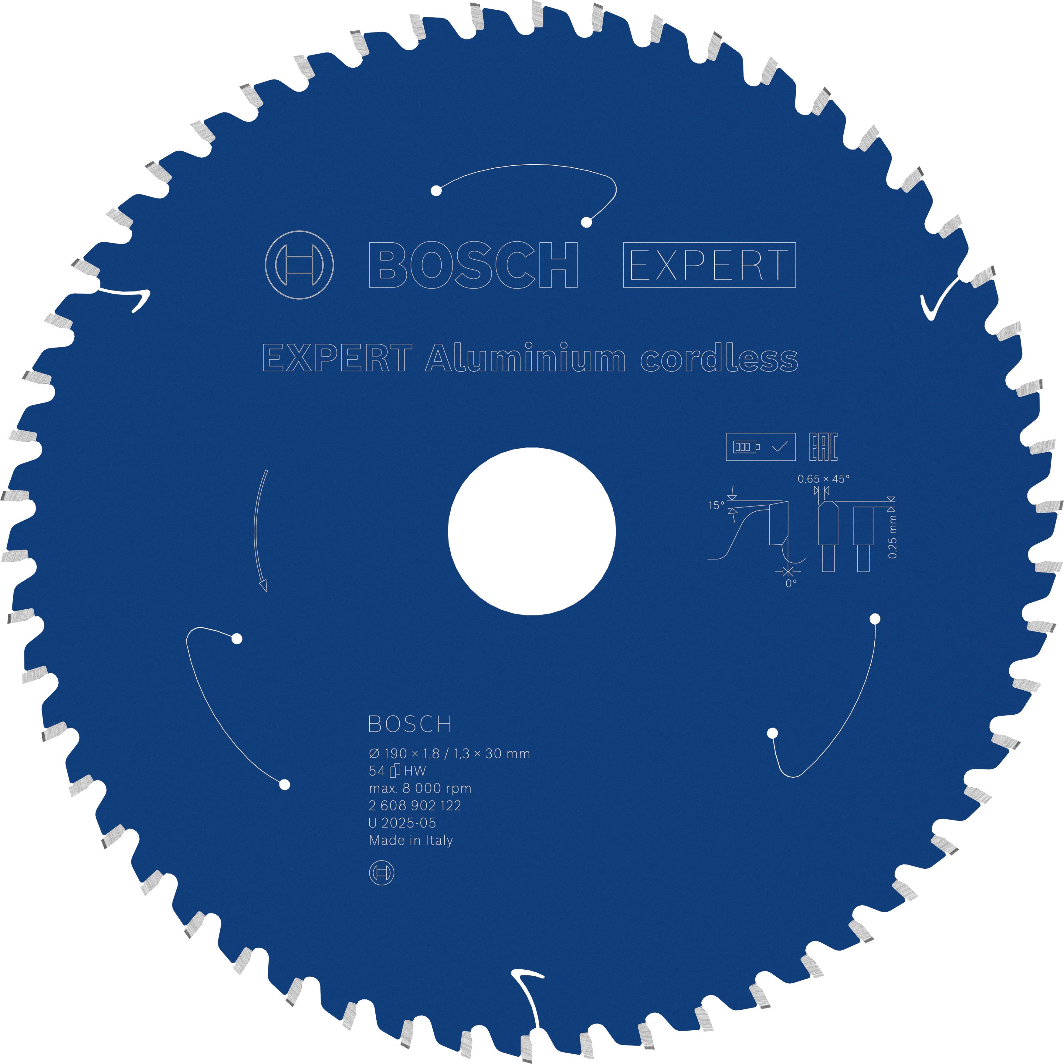 Bosch Accessoires EXPERT Aluminium cordless Cirkelzaagblad | 190 x 1,8/1,3 x 30 mm | T54 - 2608902122