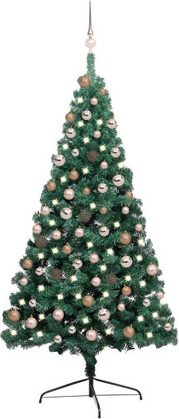 vidaXL Kunstkerstboom Half met Verlichting en Kerstballen 180 cm Groen
