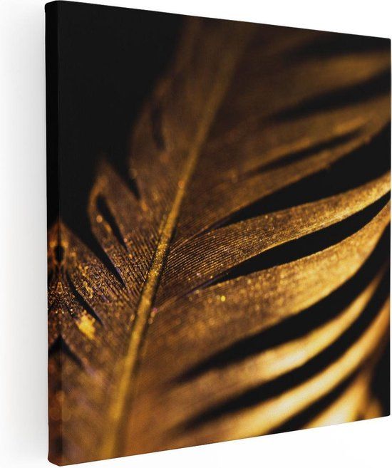 Artaza Canvas Schilderij Gouden Veer - 70x70 cm - Canvas Print - Multicolor
