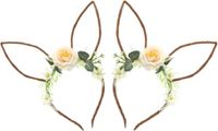 CHAKS Diadeem paashaas/bunny oren - 2x - met bloemen - wit - one size