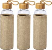 Merkloos / Sans marque Makito Western Europe Glazen Waterfles - 3x - 500 ml - drinkfles - met bamboe bescherm hoes - Sportfles - Bidon