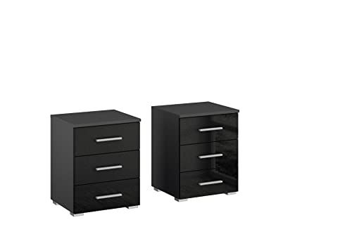 Rauch Möbel Base nachtkastje - 2 stuks - grijs metallic/hoogglans - 3 laden - 40x52x40 cm