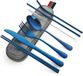 Ibenzoa® set de 8 pièces de couverts de voyage en acier inoxydable de qualité alimentaire – set de camping compact avec couteau, fourchette, cuillère, baguettes, paille, brosse de nettoyage et étui, lavable au lave-vaisselle