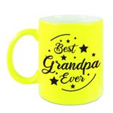 Bellatio Decorations Best Grandpa Ever cadeau mok / beker - neon geel - 330 ml - verjaardag / bedankje - mok voor opa