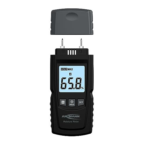 ANSMANN Vochtmeter met groot lcd-display, eenvoudige keuze uit 4 houten groepen of 4 bouwmaterialen. De vochtmeter maakt professionele meting van vocht in hout en bouwmaterialen mogelijk