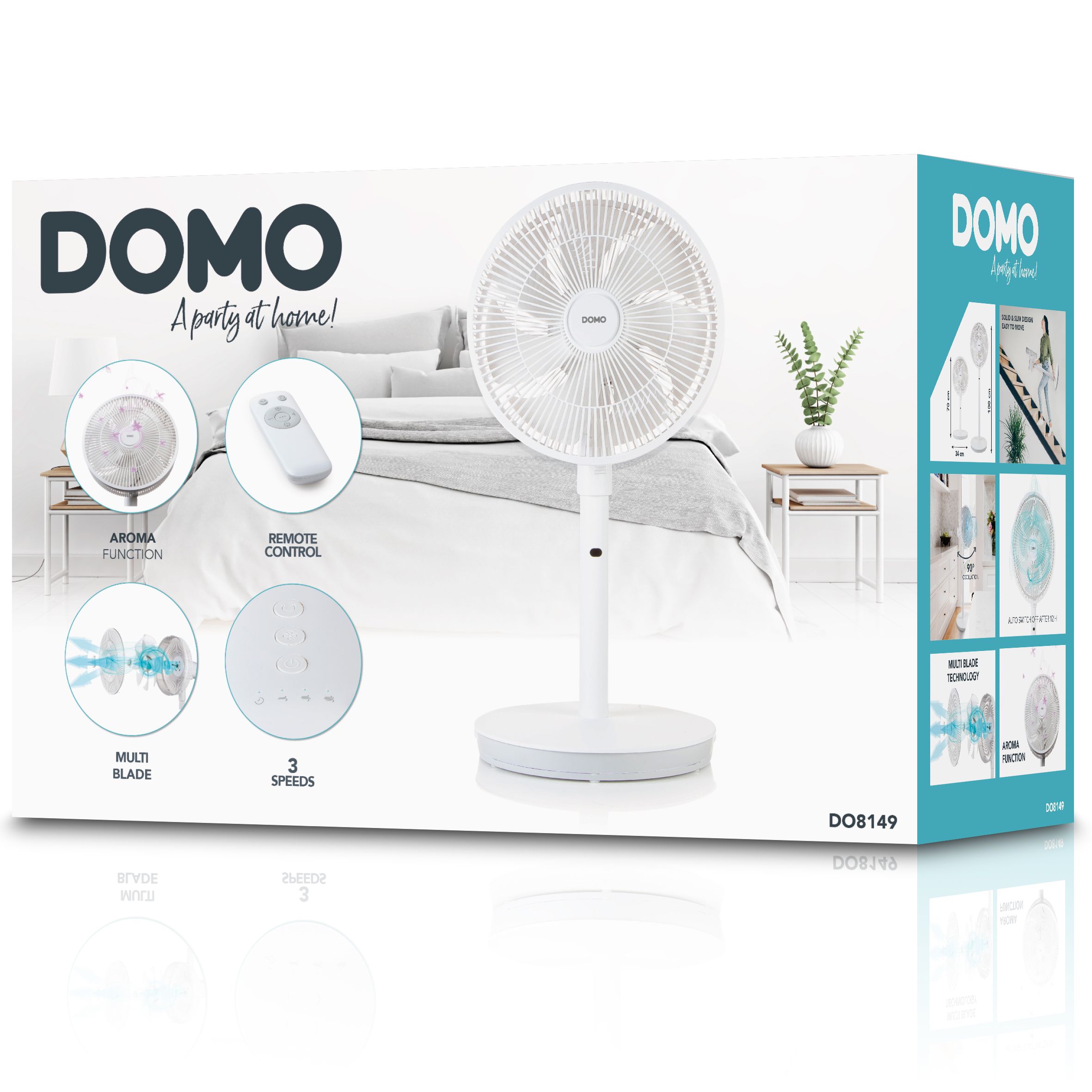 Domo DO8149 - White Household Blade Fan - Floor/Table - 3 Speeds - Remote Control