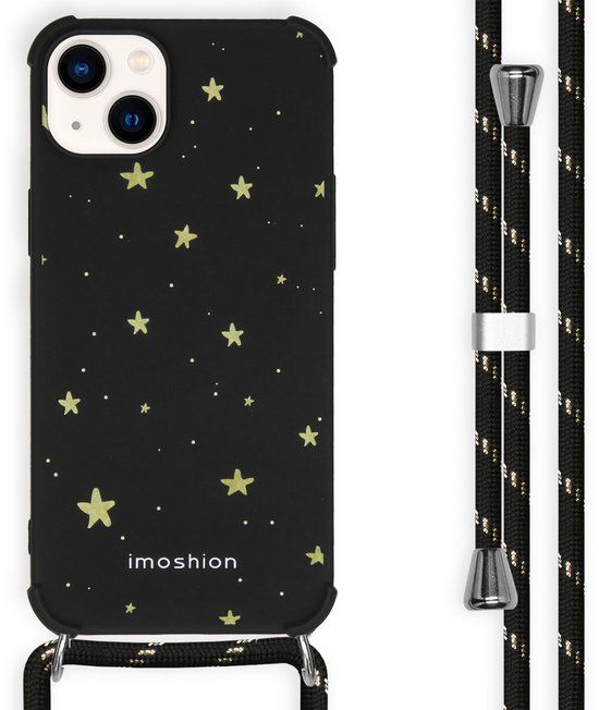 imoshion Hoesje - Geschikt voor Apple iPhone 14 Plus - Design Hoesje met Koord - Stars Gold