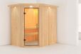 Karibu Saja Sauna met dakrand helder glas deur