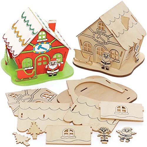 Baker Ross FE895 Kerstman werkwinkel houten model set - Pak van 3, Theelichthouder om te Versieren en Tentoon te Stellen, Ideaal Kinder Knutselproject,