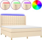 vidaXL Boxspringbed met matras en LED-verlichting, crème kleur, 160x200 cm, gestoffeerd