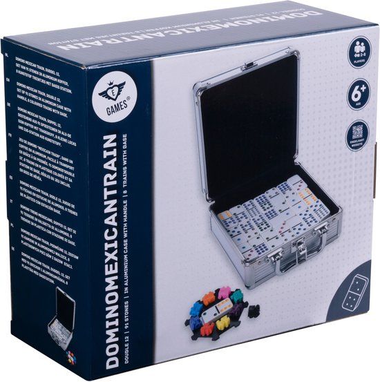 Engelhart Longfield Domino dubbel 12 Mexican train - 91 stenen - aluminium case