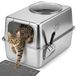 Merkloos Kattenbak XXL - Roestvrij staal - Gesloten - Met schep en strooimat - 48 liter