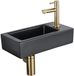 QeramiQ Fuente Fonteinset - 37.5x18.5x9cm - keramiek - kraangat rechts - fonteinkraan geborsteld messing - afvoerplug - verlaagd sifon - Mat Zwart