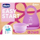 Chicco Siliconen F Babyvoedingsset Antislip, BPA-vrij, 3-delige bijvoedingset bestaande uit Stevige Easy Roll slab, Easy Bowl met zuignap en lepel, 6M+, Roze