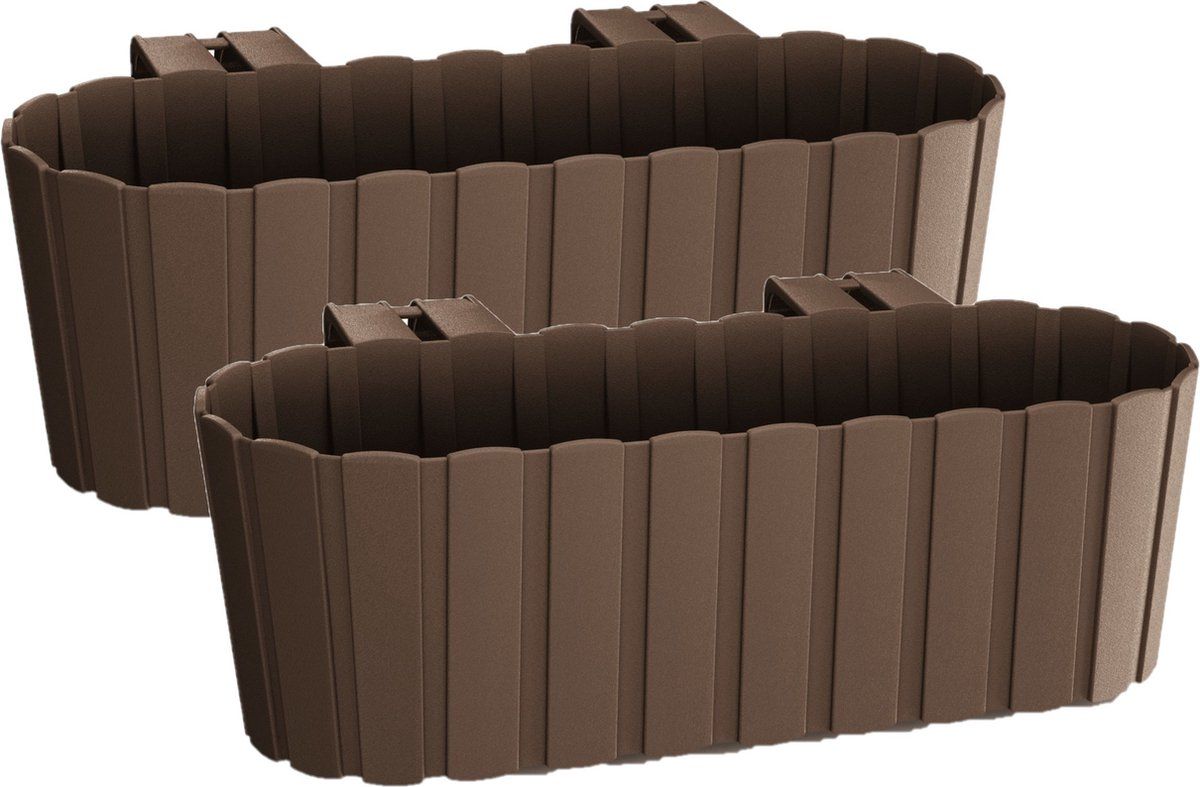 Prosperplast Set van 3x balkon plantenbakken met haken bruin 38 cm - Kunststof