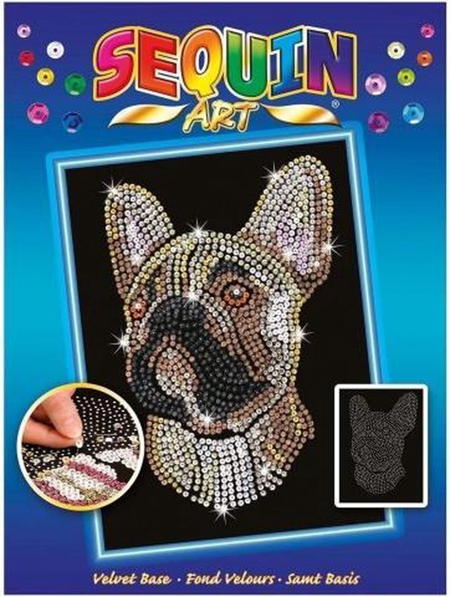 Sequin Art 1712 Franse Bulldog Craft Project uit de blauwe waaier 28 x 37 centimeter