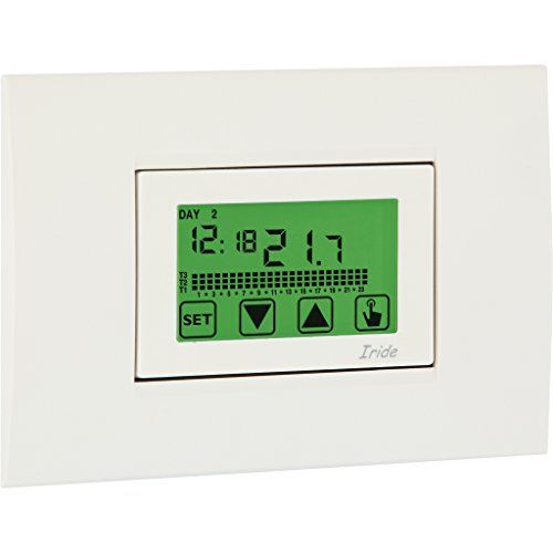 VEMER kamerthermostaatklok VE457800 Iride 230 weekprogrammering inbouwmontage klok thermostaat met multicolor achtergrondverlichting en touchscreen bediening