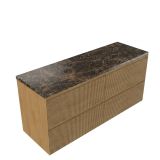 Saniclass meuble de salle de bain - 140x45x63cm - plateau noche en pierre naturelle dark emperador - sans trou de robinetterie - 4 tiroirs - chêne mat naturel